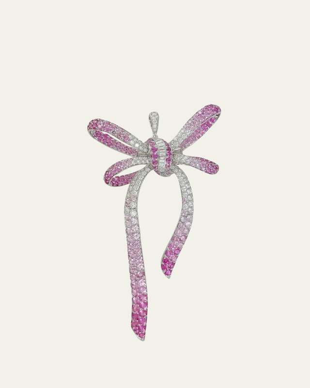 18K White Gold, Pink Sapphire and Diamond Bow Pendant